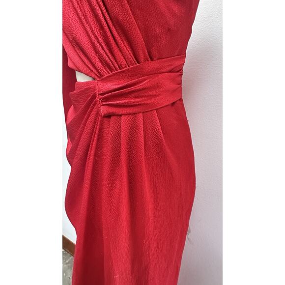 Monique Lhuillier Red One-Shoulder Midi Dress - Picture 8 of 14